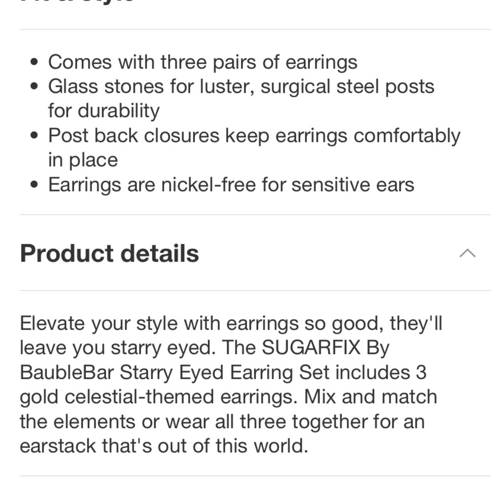 SUGARFIX by BaubleBar Starry Eyed Stud
Earring Set 3pc - Gold NWT - Picture 5 of 6